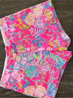 Lilly Pulitzer Hot Pink Seashell Print High-Waist Shorts